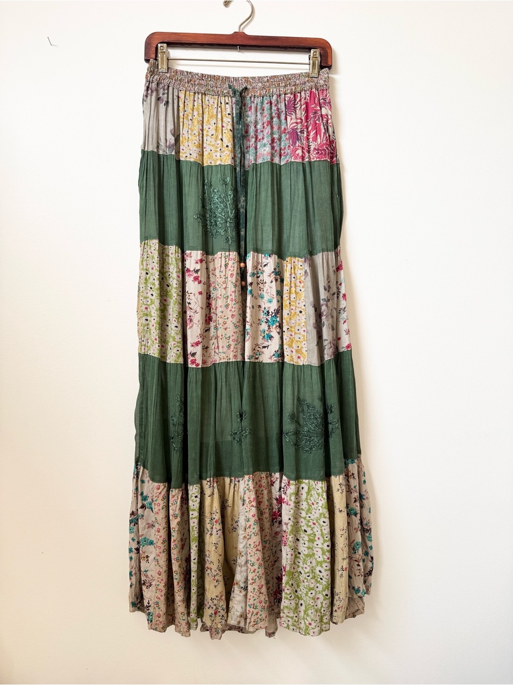 Young Threads patchwork green maxi boho boutique clothing skirt